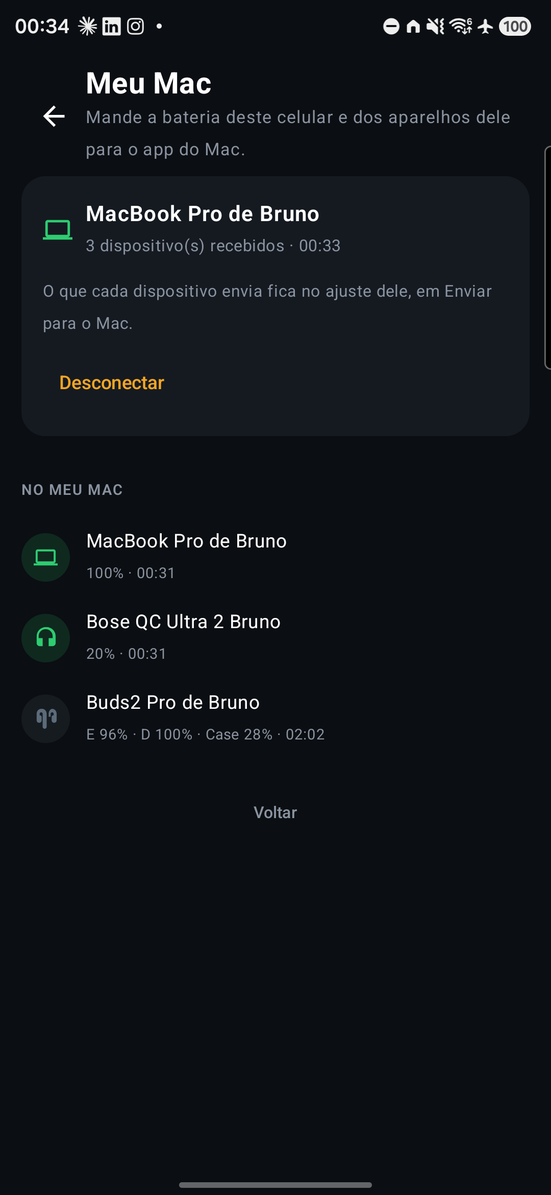 The app's My Mac screen, linked to a MacBook and listing the devices that came from it