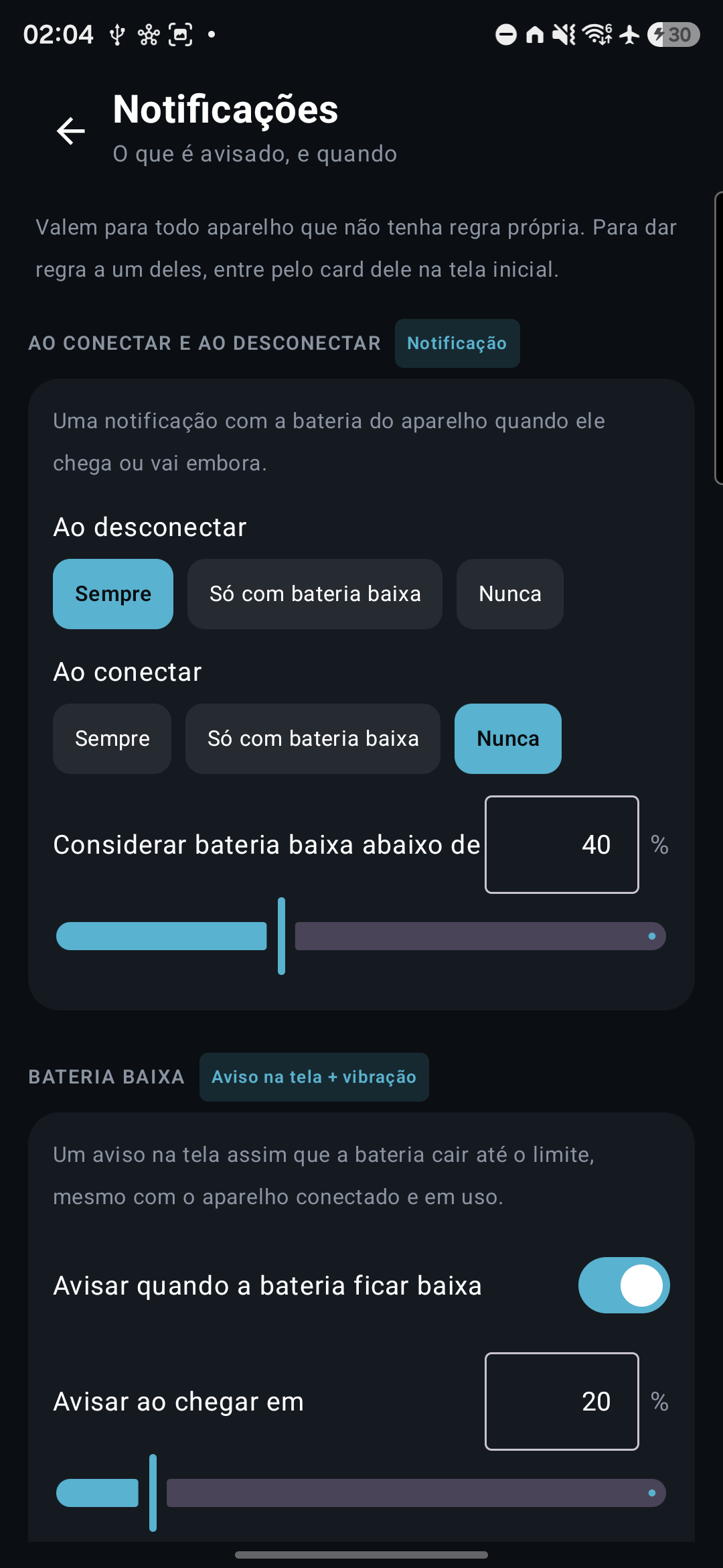 The app's settings screen, with the alerts, the archived devices, the watch tile and the link to the Mac
